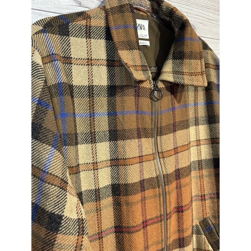 ZARA Men’s Textured Flannel Multi Brown Jacket Fall Coat Size Large